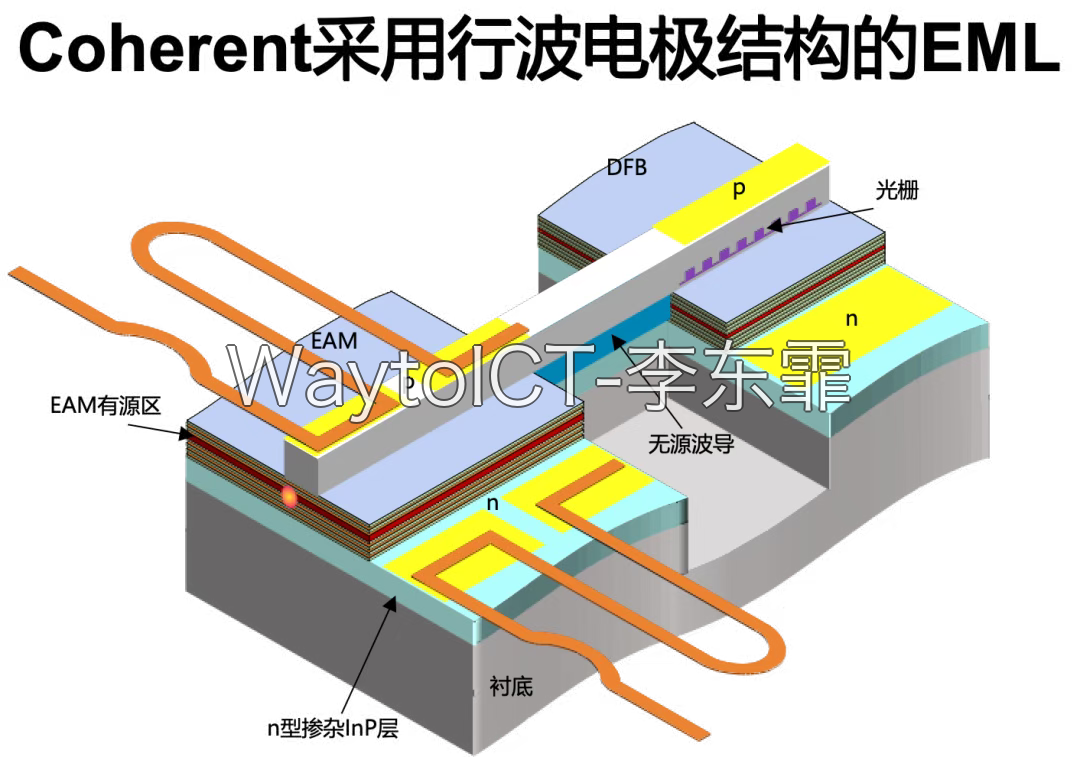 高速 EML 调制器：Coherent 行波电极结构三维示意图